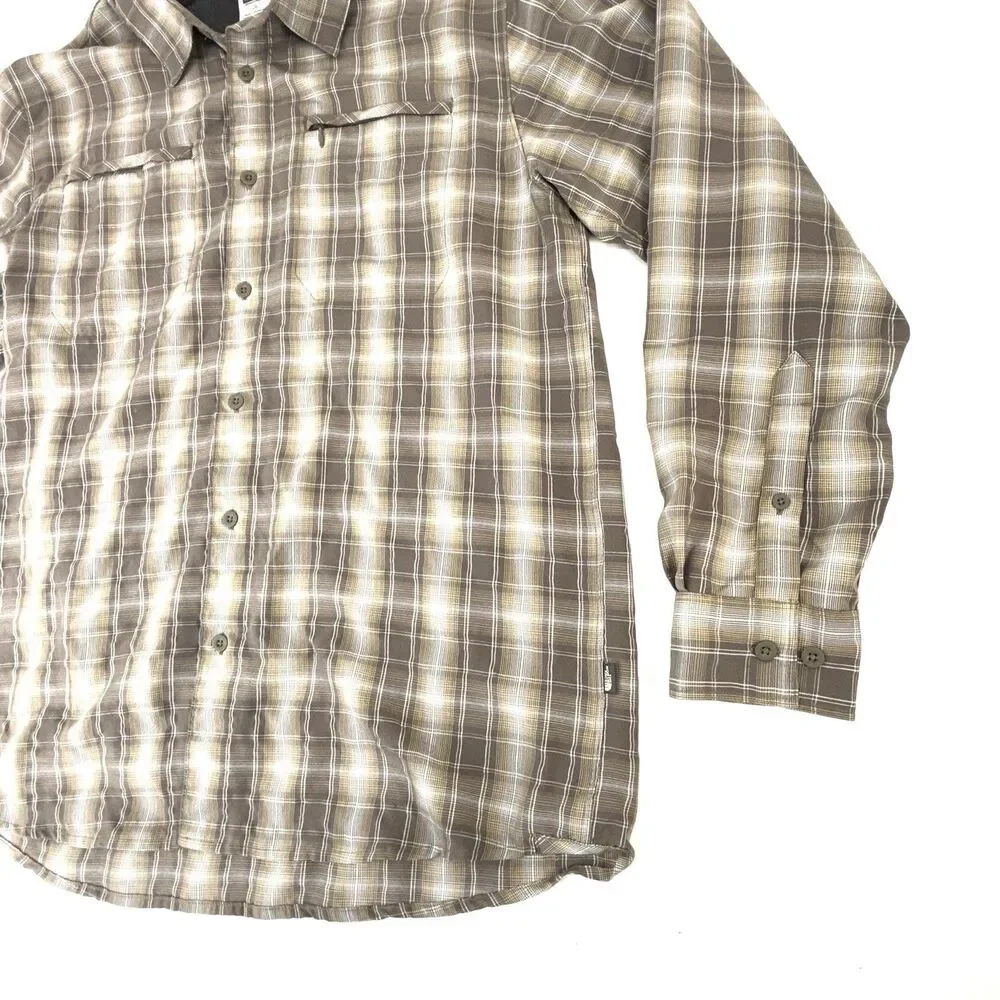 The North Face Shirt Men Large Brown Button Up Hiking Outdoor Plaid Long Sleeve